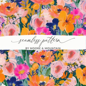 Kalifornischer Mohn-nahtloser Hintergrund, rosa und orange Blumen-Hintergrundmuster, künstlerisches Blumen-Muster, Gouache gemaltes Blumen-nahtloses