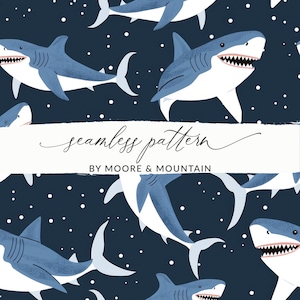 Patrón de fondo sin costuras de tiburones para niños Impresión de tiburones Papel imprimible digital Fondo repetido de tiburones PNG