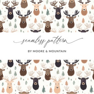 Seamless Moose Pattern, Cute Moose Pattern, Repeating Moose Digital Paper, Commercial Use