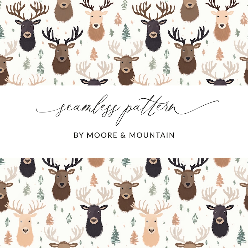 Moose Patterns Seamless Moose Pattern, Cute Moose Pattern, Repeating Moose Digital ...