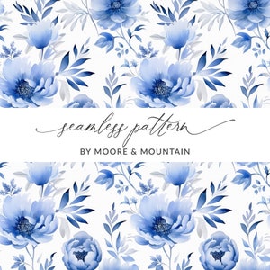 Aquarel chinoiseriepatroon naadloze blauw geschilderde chinoiserie bloemen achtergrond, oosters bloemmotief, losse aquarel bloemen blauw