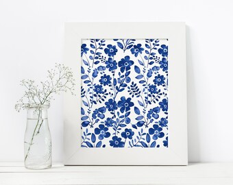 Society6 ケース Ocean Blue Flower Pattern Brewster Gabriela Blue Floral Blue Wallpaper Sample
