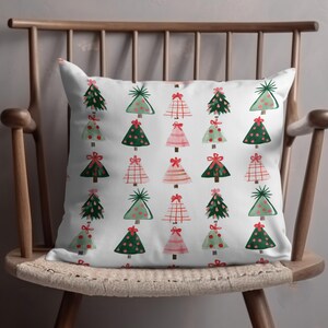 Festive Christmas Pillow Cover, Holiday Decorative Cushion, Xmas Tree Print, Winter Home Decor