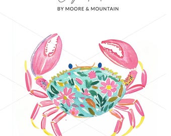 Pink Crab Clipart, Girly Summer PNG SVG, Coastal Clipart (Digital Download)
