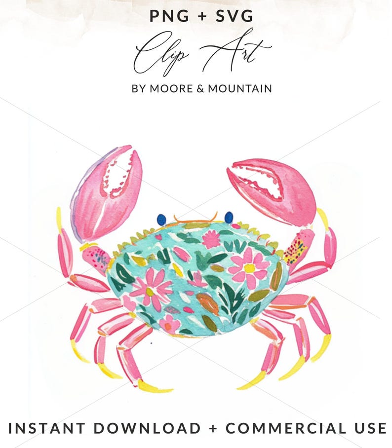 Crab PNG SVG Clip Art, Colorful Crab Illustration, Instant Download Clip Art, Commercial Use Digital Download, Beach Theme Clip Art
