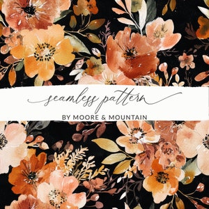 Motif floral rouille pour l'automne transparent, motif floral automne foncé pour la sublimation