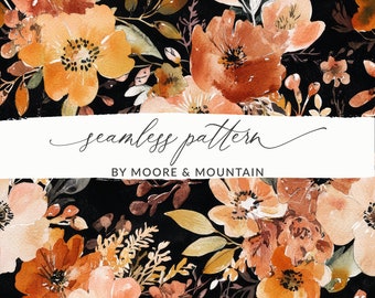 Rust Floral Background for Fall Seamless Pattern, Dark Fall Floral Background Pattern for Sublimation Design