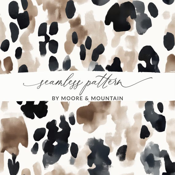 Watercolor Animal Print, Cow Spots Digital Paper, Seamless Pattern, Neutral Aesthetic, Trendy Design, Download Includes 2 JPEG Files