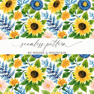 Sommer Sonnenblumen Hintergrundmuster PNG Gelb und Blau Nahtloses Blumenhintergrundmuster Mexikanisches Blumenmuster