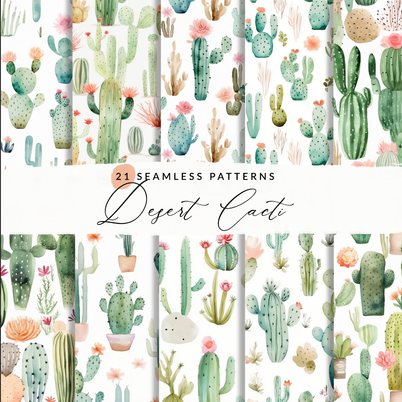 25 Watercolor Cactus Patterns, Seamless Desert Patterns, Seamless ...