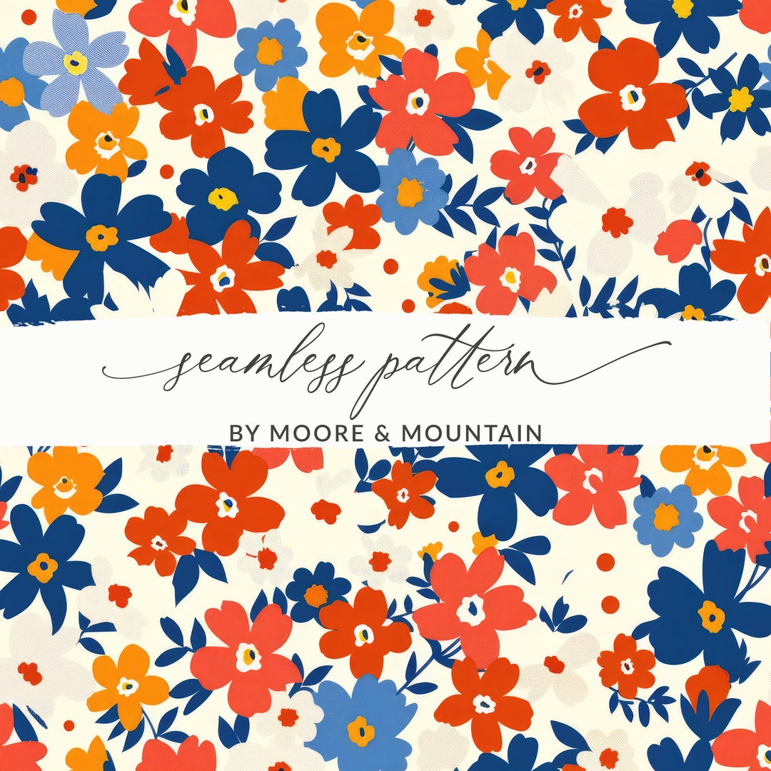 Red White and Blue Ditsy Floral Patriotic Background 4th of July ...