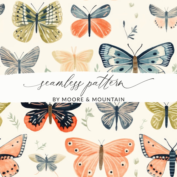 Spring Butterfly Seamless Background, Digital Butterfly Repeating Pattern, Boho Butterflies Pattern, Seamless Butterflies PNG Commercial Use