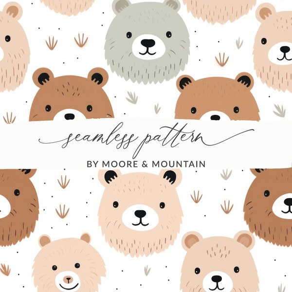 Cute Bears Seamless Pattern Baby Bear Background Seamless Handdrawn Bears Repeating Background Pattern Woodland Bear Seamless Baby Bear