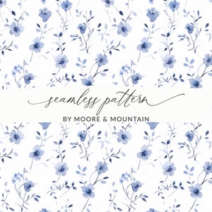 Empfindliches blaues Blumen-Muster, zierliches blaues Aquarell-Blumenmuster, moderner nahtloser blauer Blumen-Hintergrund, gemalter blauer Blumenhintergrund