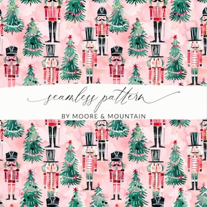 Padrão de fundo sem emenda de quebra-nozes aquarela pintado quebra-nozes de Natal rosa fundo de papel digital moderno, uso comercial