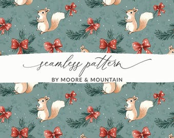 Squirrel Christmas Pattern, Festive Seamless Design (Digital Download)