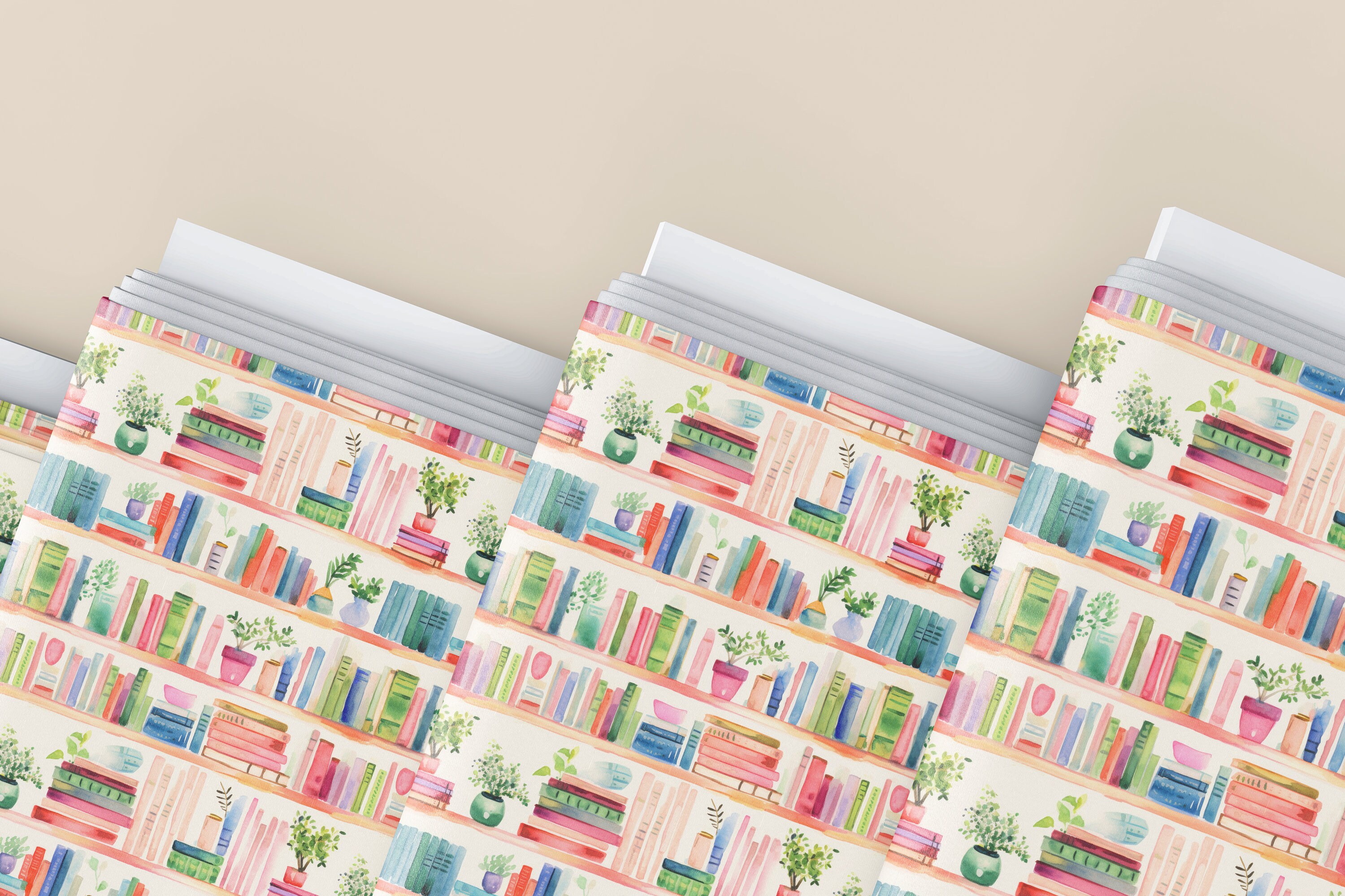 Watercolor Bookshelf Seamless Pattern, Modern Books Pattern, Pink ...