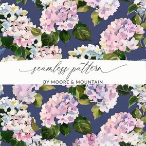 Seamless Blue Hydrangea Blooms Pattern, Painted Hydrangea Blossoms Background, Digital Pattern, Sublimation Design, Purple Hydrangea