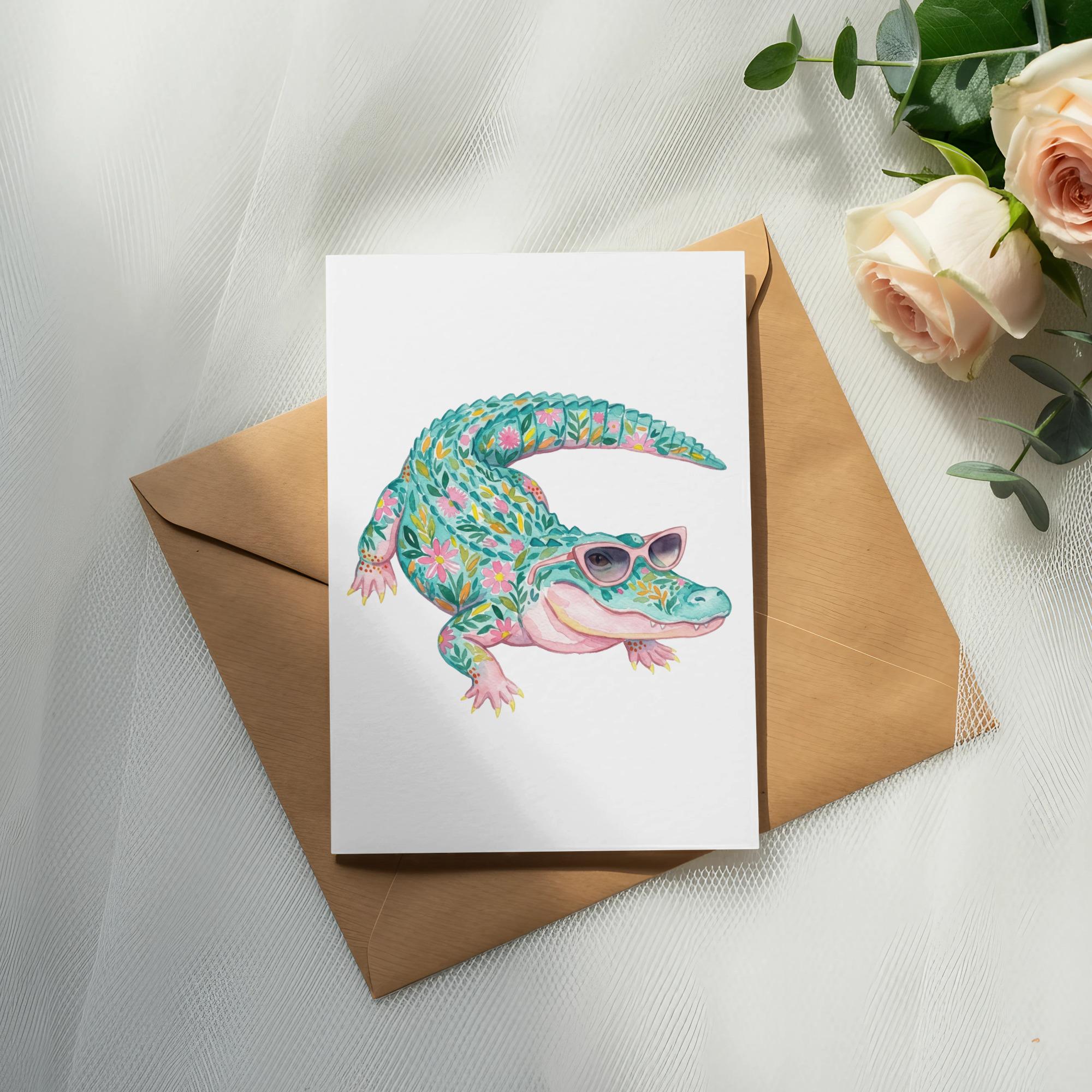 Floral Alligator Digital Download, Whimsical Watercolor Gator With ...