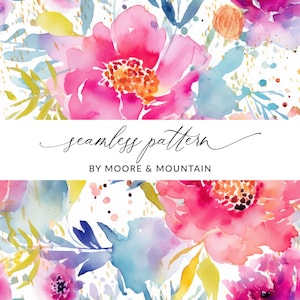 Bold Floral Pattern, Popular Floral Background Pattern Seamless Pink Peony Seamless Pattern, Watercolor Floral Neon Background Pattern