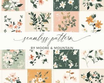 Floral Patchwork Digital Paper, Seamless Botanical Pattern (Digital Download)