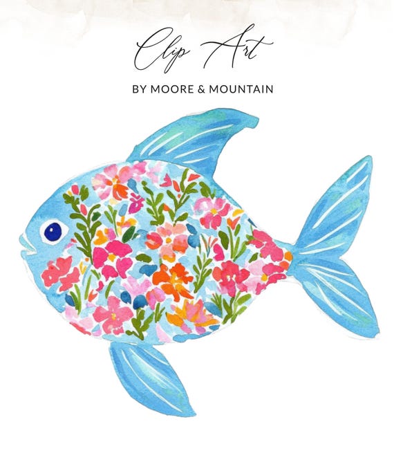 Floral Fish SVG Digital T-Shirt Design, Watercolor Ocean Animal PNG, Preppy Summer Beach Lover Graphic Tee File, Instant Download Art