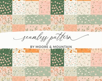 Seamless Patchwork Pattern Floral Seamless Quilted Digital Background Patchwork Background PNG Pattern