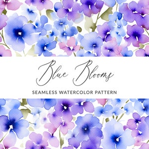 Blue Watercolor Flowers Seamless Patten, Blue Floral Digital Paper Seamless, Watercolor Hydrangeas Pattern, Commercial Use