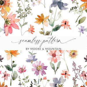 Dainty Watercolor Flowers Pattern, Delicate Floral Background Design, Printable Watercolor Floral Paper, Seamless Pattern Spring Botanical