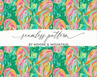 Seamless Summer Pattern Flip Flops Background Seamless Flip Flops Pattern, Repeating Summer Background, Cute Beach Flip Flops Wallpaper