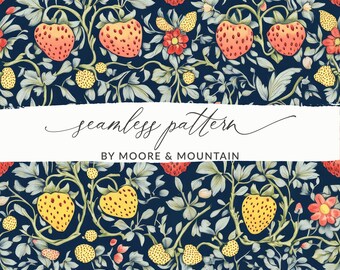Vintage Strawberries Seamless Pattern William Morris Inspired Digital Paper Design William Morris Strawberry Thief Download PNG