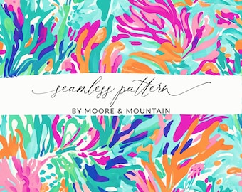 Tropical Beachy Seamless Pattern Island Summer Background Ocean Preppy Digital Paper Beachy Vibes Background Neon Preppy Tropical Print