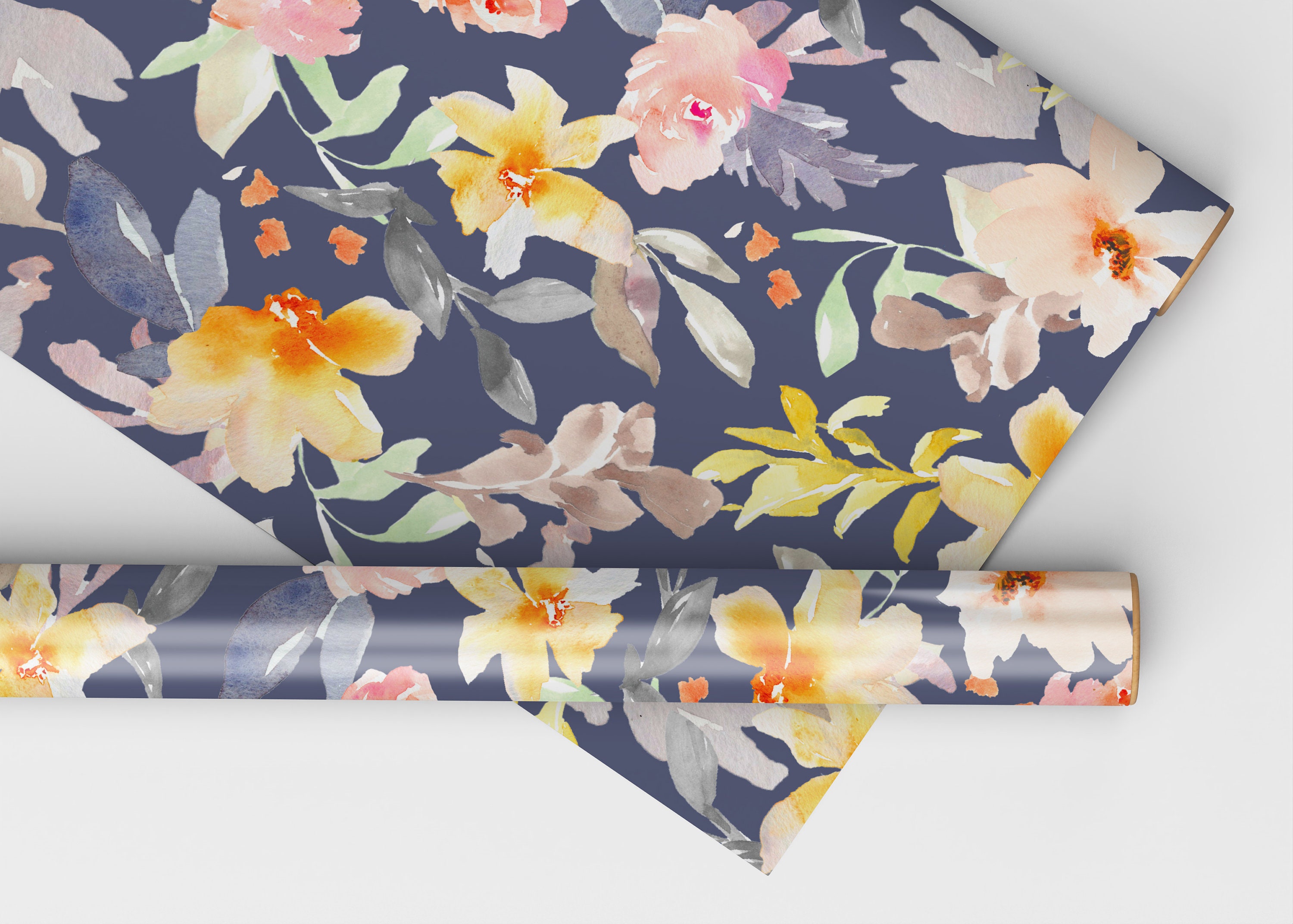 Navy Blue Watercolor Floral Seamless Pattern, Seamless Hand Painted ...