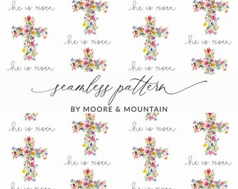 Easter Cross Background He Is Risen With Christian Cross, Religious Easter Printable Paper, Cross Scrapbook Paper for Easter Sunday
