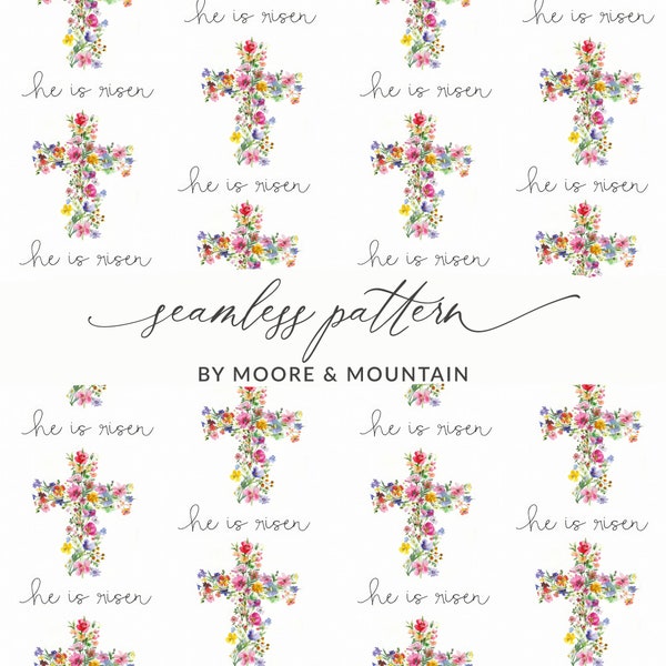 Easter Cross Background He Is Risen With Christian Cross, Religious Easter Printable Paper, Cross Scrapbook Paper for Easter Sunday