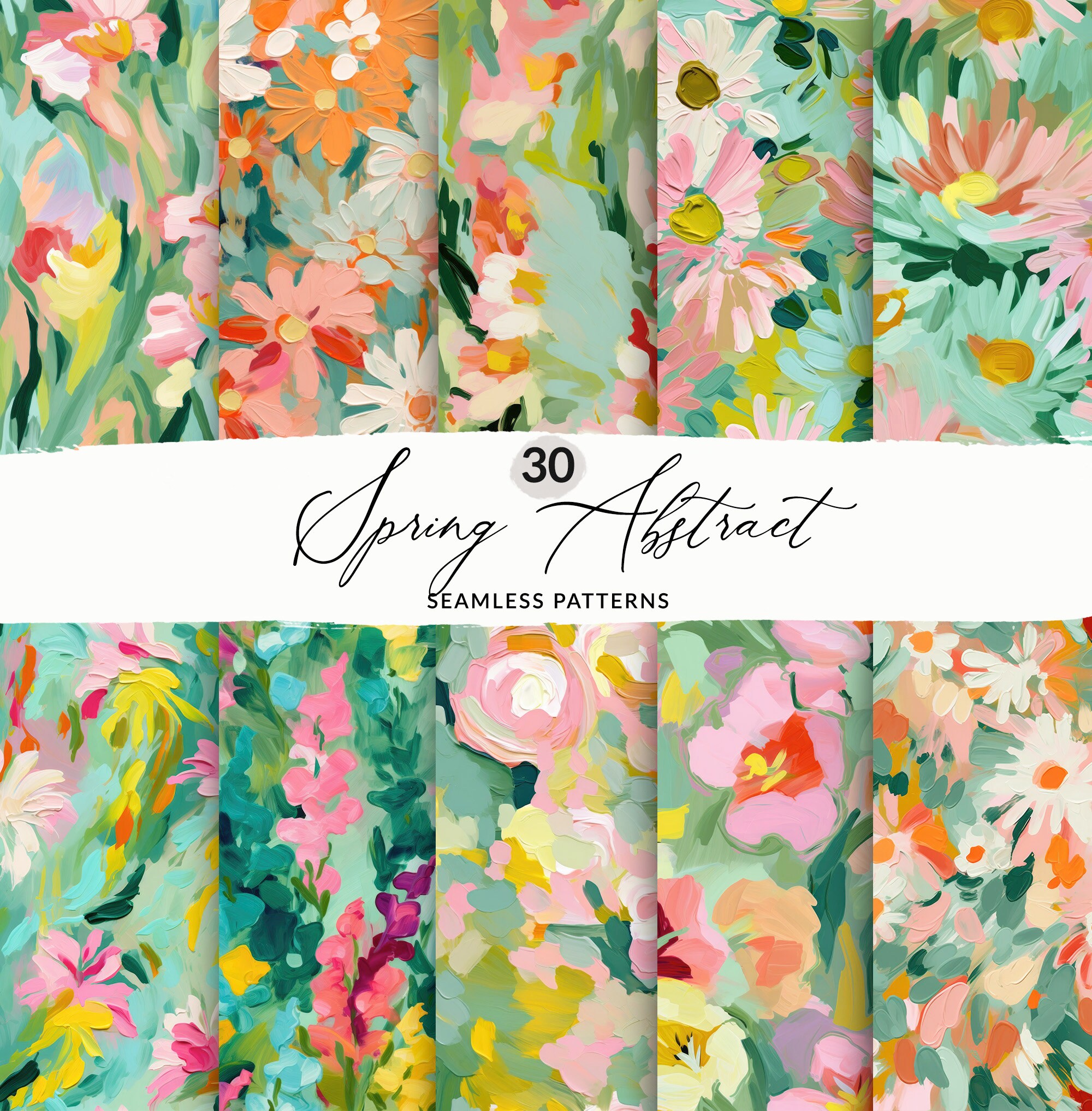 Posh Spring Pattern 30 Painted Blooms Spring Pattern Set, Seamless Painted Spring Floral ...