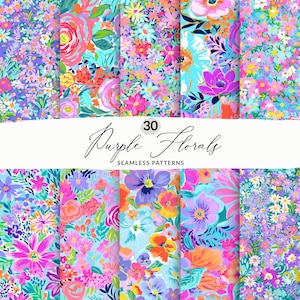 30 lila nahtlose mit Blumenmustern Lila Blumen, adrette Frühlingsblumenmuster, lila adrette Muster, nahtlose neonviolette Blumenmuster