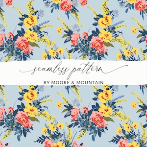 Light Blue Vintage Floral Pattern, Ditsy Floral Light Blue Pattern Seamless Flowers, Shabby Chic Roses Pattern Light Blue