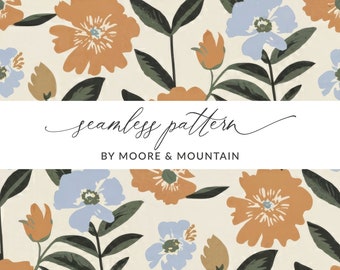 Modern Vintage Flora Pattern Seamless Neutral Modern Flowers Background, Floral Seamless Pattern for Textile Design, Illustrated Flora