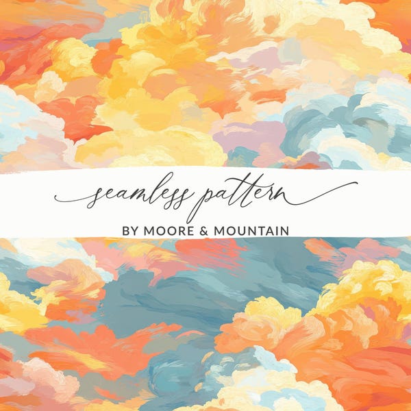 Abstract Sunset Cloud Seamless Pattern, Painted Sky Digital Paper (JPEG Images)