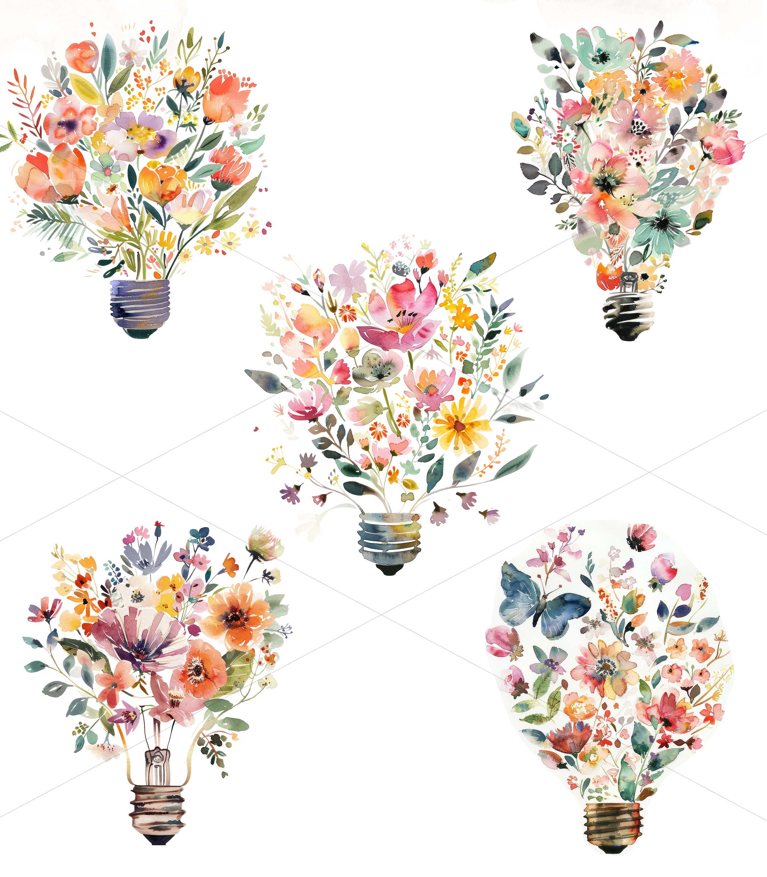 Floral Lightbulb PNG Images, Watercolor Lightbulb Clipart, Painted