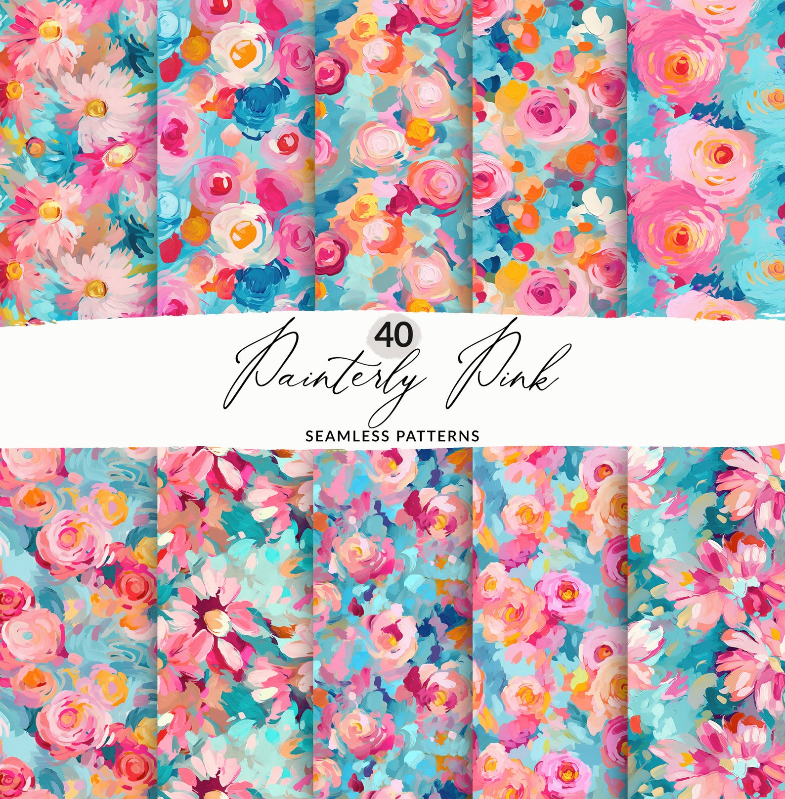 40 Painted Abstract Floral Pattern Collection, Seamless Painted Floral ...