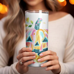 Halloween Pumpkin Tumbler, Colorful Pumpkin Face Cup, Festive Drinkware, Autumn Decor, Reusable Coffee Mug, Fall Gift Idea