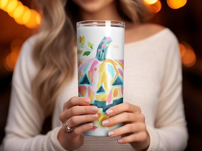 Halloween Pumpkin Tumbler, Colorful Pumpkin Face Cup, Festive Drinkware, Autumn Decor, Reusable Coffee Mug, Fall Gift Idea