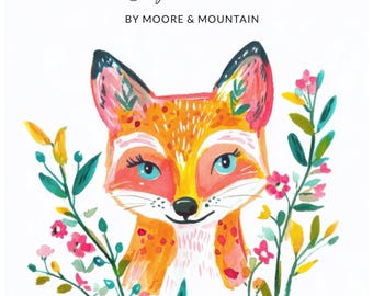 Preppy Fox PNG SVG, Watercolor Fox Digital Art, Hand Painted Illustration, Gouache Style, Trendy Pastel Artwork, Painterly Fox Graphic