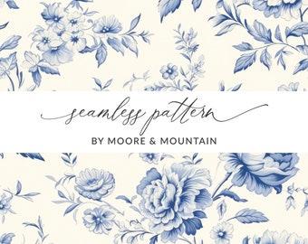 Seamless Chinoiserie Pattern Blue Chinoiserie Floral Pattern Modern Chinoiserie Delicate Floral Background, Digital Paper Chinese Pattern