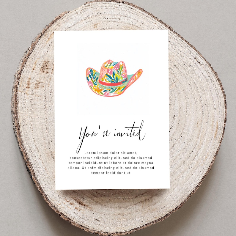 Colorful Cowboy Hat Invitation, Western Party Invite, Rustic Event Card, Cowgirl Birthday Invitation, Country Celebration, Printed Invite