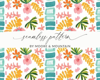 Buntes, Florales, Nahtloses Muster, Aquarell Blumen Stoff (Digitaler Download)