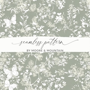 Motif sans couture de fleur délicate de vigne, fond toile de printemps, vigne délicate avec des fleurs, toile vert sauge sans couture PNG, fichier toile de papillon