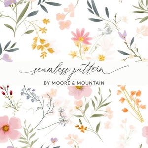 Délicat floral printanier, doux motif floral printanier, délicat motif floral printanier en papier numérique, motif floral délicat